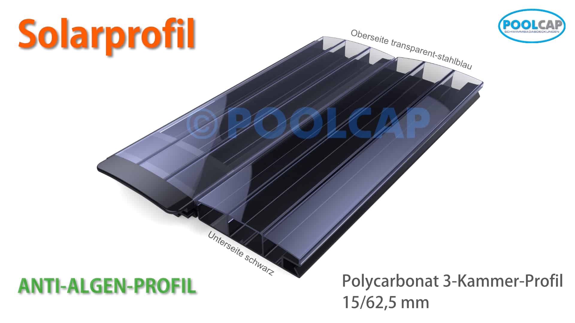 Poolabdeckung Rolloabdeckung Solarprofil Polycarbonat Anti Algen 15 625 mm